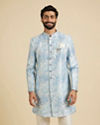 Cornflower Blue Kurta Set with a Blend of Floral And Trellis Patterns